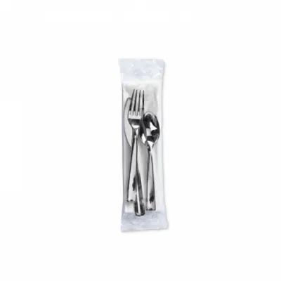 Silver Look 4PC Cutlery Kit PS With Napkin,Fork,Knife,Teaspoon 100/Case