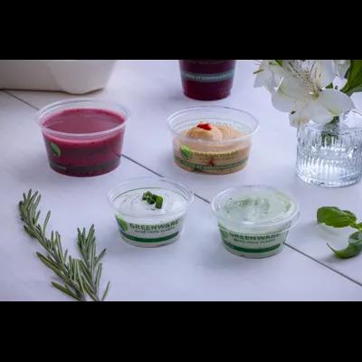 Greenware® Souffle & Portion Cup 2 OZ PLA Clear Stock Print Round 2000/Case