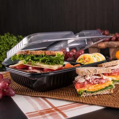 Solo® Creative Carryouts® BoxLine™ Take-Out Container Hinged 11.5X8.05X2.95 IN 2 Compartment PS Black Clear 100/Case
