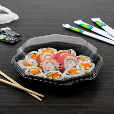 Solo® Creative Carryouts® OctaView® Take-Out Container Hinged 7.94X7.48X3.15 IN PS Black Clear Deep Leak Resistant 100/Case