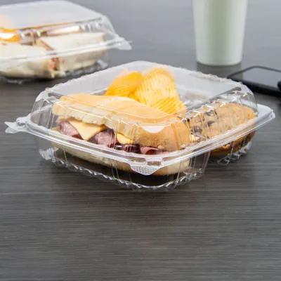 Dart® ClearSeal® Take-Out Container Hinged Large (LG) 8.83X9.34X3 IN 3 Compartment OPS Clear 100 Count/Pack 2 Packs/Case