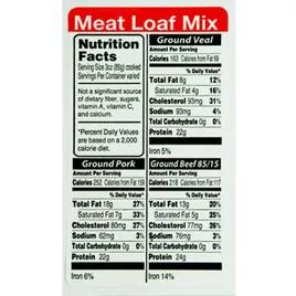 Meat Loaf Mix Label Nutritional Facts 1000/Roll