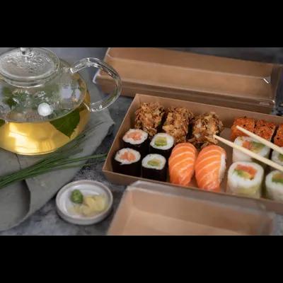 Sushi Take-Out Box With PET Lid 8.5X3X1 IN PE Coated Paper Kraft 50 Count/Pack 6 Packs/Case 300 Count/Case