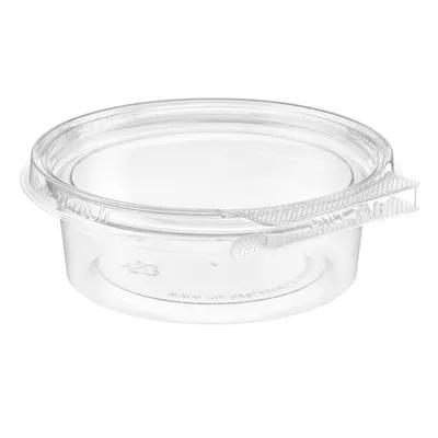 Safe-T-Fresh® Deli Container Hinged With Flat Lid 8 OZ RPET Clear Round 340/Case