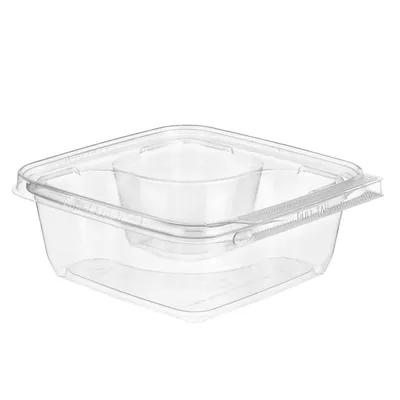 Safe-T-Fresh® Deli Container Hinged With Flat Lid 22 OZ 2 Compartment RPET Clear Square 252/Case