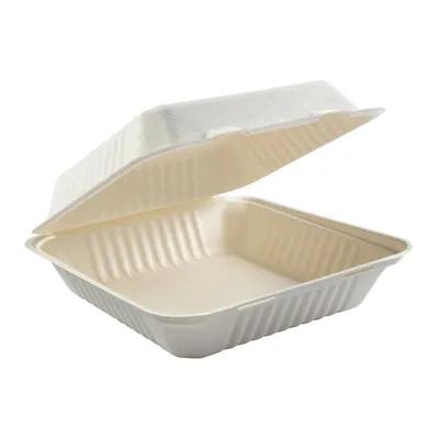 Take-Out Container Hinged Large (LG) 9X9X3.19 IN Molded Fiber Natural Square 100 Count/Pack 2 Packs/Case 200 Count/Case