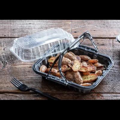 Chicken Container & Lid Combo With Dome Lid Small (SM) 4 OZ 9.5X8X3 IN MFPP OPS Black Clear Rectangle 100/Case