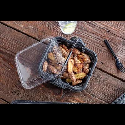 Chicken Container & Lid Combo With Dome Lid Small (SM) 4 OZ 9.5X8X3 IN MFPP OPS Black Clear Rectangle 100/Case