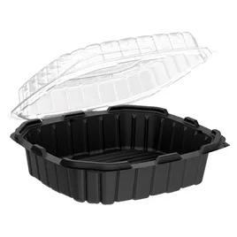 Take-Out Container Hinged With Dome Lid 10X10 IN PP Black Clear Square Anti-Fog 120/Case