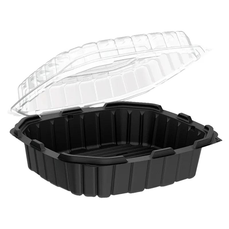 Take-Out Container Hinged With Dome Lid 10X10 IN PP Black Clear Square Anti-Fog 120/Case
