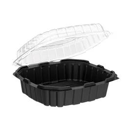 Take-Out Container Hinged With Dome Lid 10X10 IN PP Black Clear Square Anti-Fog 120/Case