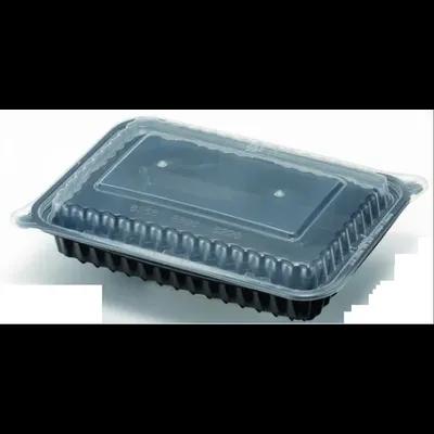 Take-Out Container Base & Lid Combo With Dome Lid 38 OZ Plastic Black Clear Oblong 150/Case