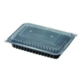 Take-Out Container Base & Lid Combo With Dome Lid 38 OZ Plastic Black Clear Oblong 150/Case