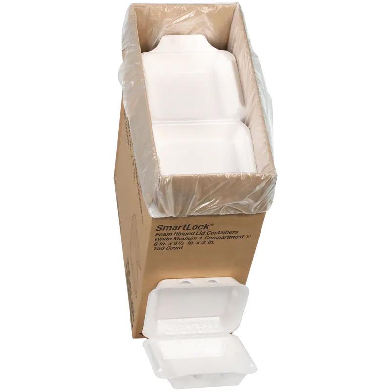 SmartLock® Take-Out Container Hinged With Dome Lid 8X8.5X3 IN Polystyrene Foam White Square 150/Case