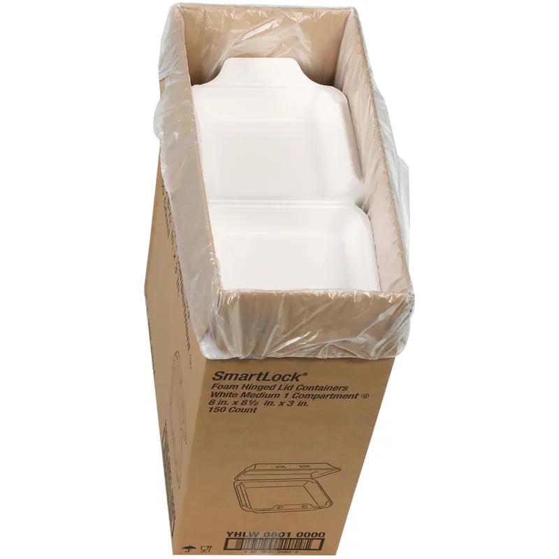 SmartLock® Take-Out Container Hinged With Dome Lid 8X8.5X3 IN Polystyrene Foam White Square 150/Case