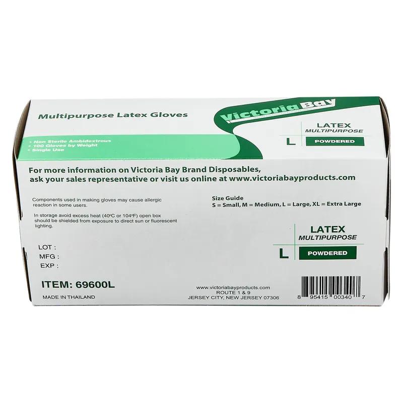 Victoria Bay General Purpose Gloves Large (LG) Ivory Latex Disposable Powdered 100 Count/Pack 10 Packs/Case