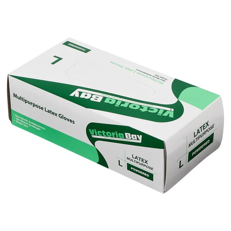 Victoria Bay General Purpose Gloves Large (LG) Ivory Latex Disposable Powdered 100 Count/Pack 10 Packs/Case
