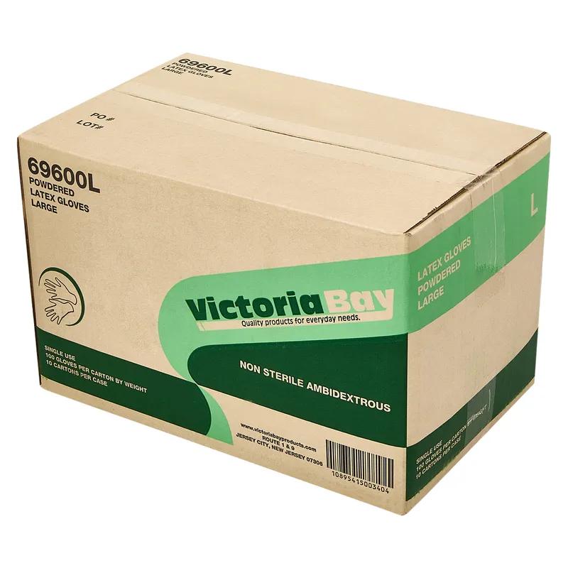 Victoria Bay General Purpose Gloves Large (LG) Ivory Latex Disposable Powdered 100 Count/Pack 10 Packs/Case