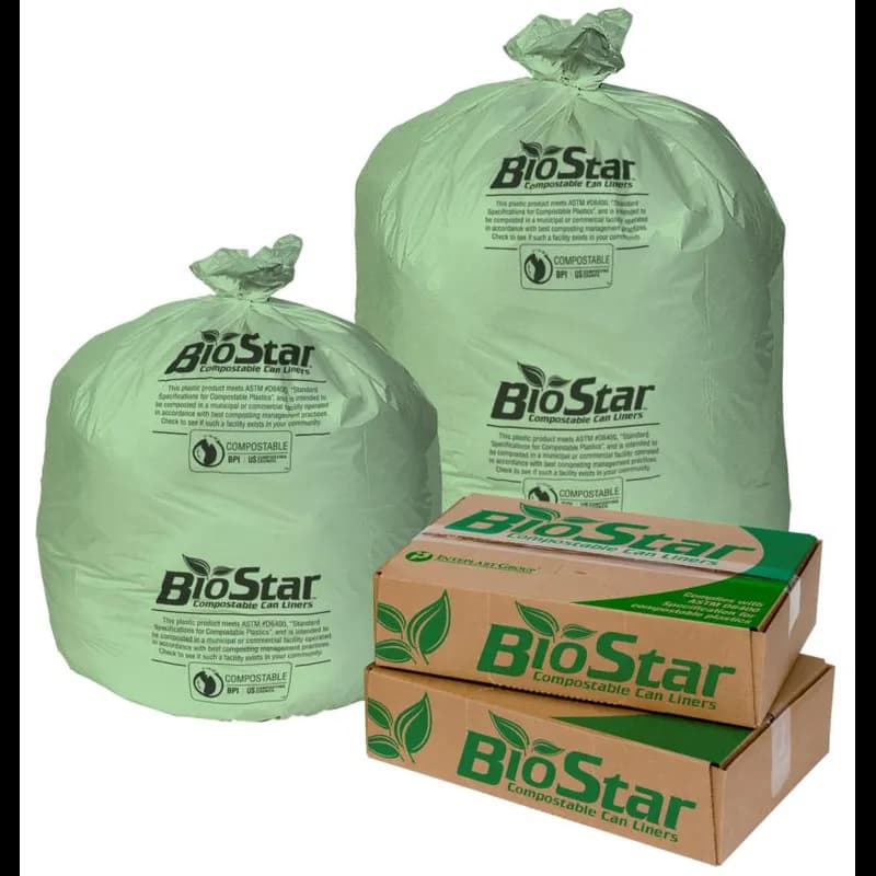 BioStar Compostable Liner 33X39 IN 33 GAL Green Plastic 1.0MIL Extra Heavy 10 Count/Roll 10 Rolls/Case