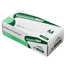 Victoria Bay General Purpose Gloves Medium (MED) Ivory Latex Disposable Powdered 100 Count/Pack 10 Packs/Case