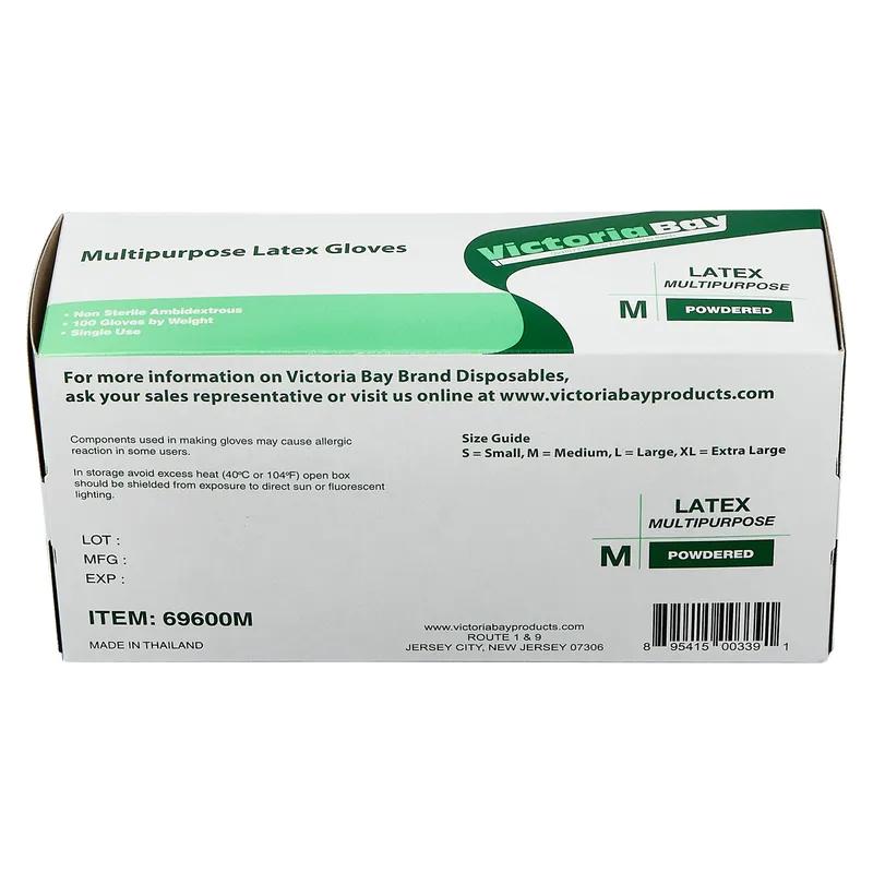 Victoria Bay General Purpose Gloves Medium (MED) Ivory Latex Disposable Powdered 100 Count/Pack 10 Packs/Case