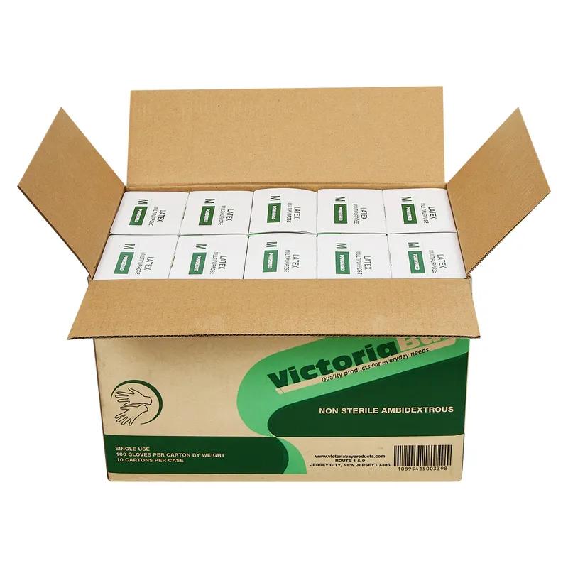 Victoria Bay General Purpose Gloves Medium (MED) Ivory Latex Disposable Powdered 100 Count/Pack 10 Packs/Case