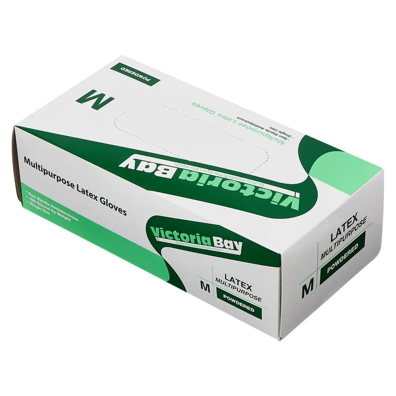 Victoria Bay General Purpose Gloves Medium (MED) Ivory Latex Disposable Powdered 100 Count/Pack 10 Packs/Case