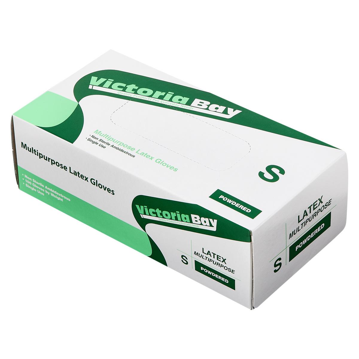 Victoria Bay General Purpose Gloves Small (SM) Ivory Latex Disposable Powdered 100 Count/Pack 10 Packs/Case
