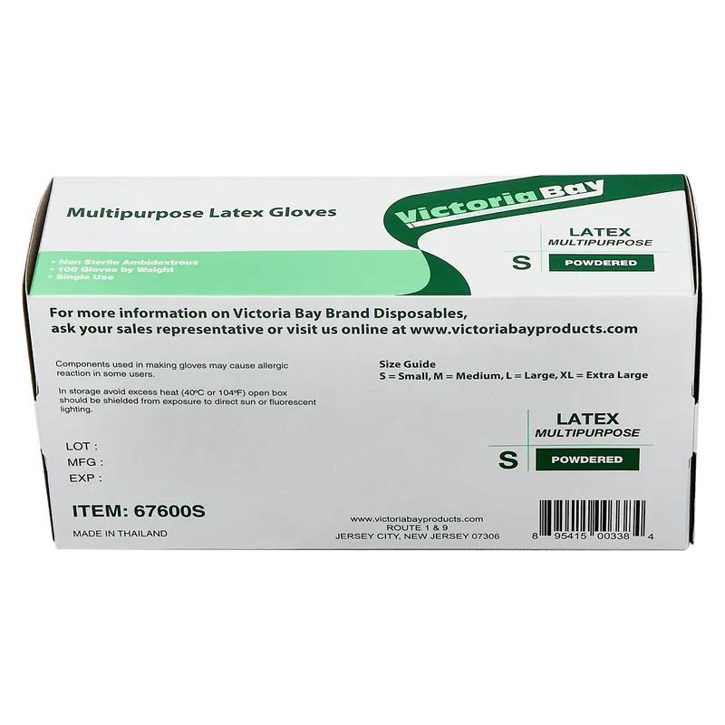 Victoria Bay General Purpose Gloves Small (SM) Ivory Latex Disposable Powdered 100 Count/Pack 10 Packs/Case