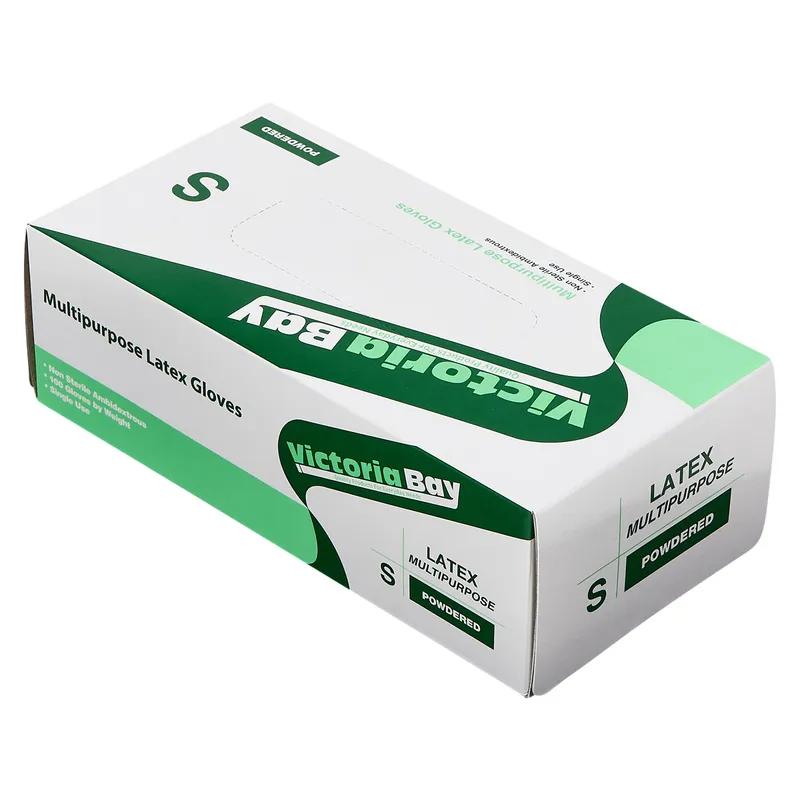 Victoria Bay General Purpose Gloves Small (SM) Ivory Latex Disposable Powdered 100 Count/Pack 10 Packs/Case