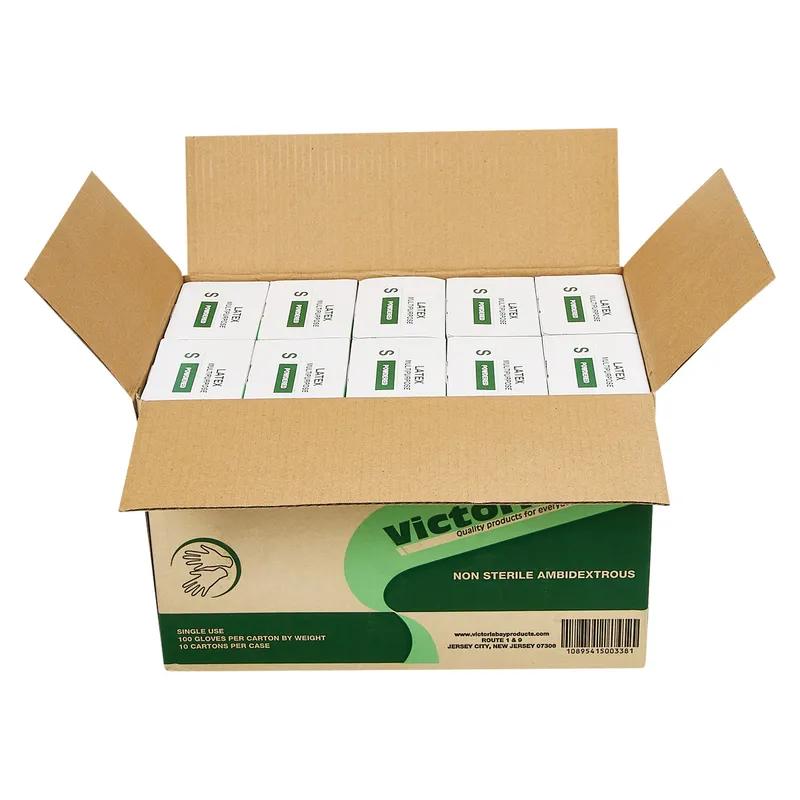Victoria Bay General Purpose Gloves Small (SM) Ivory Latex Disposable Powdered 100 Count/Pack 10 Packs/Case