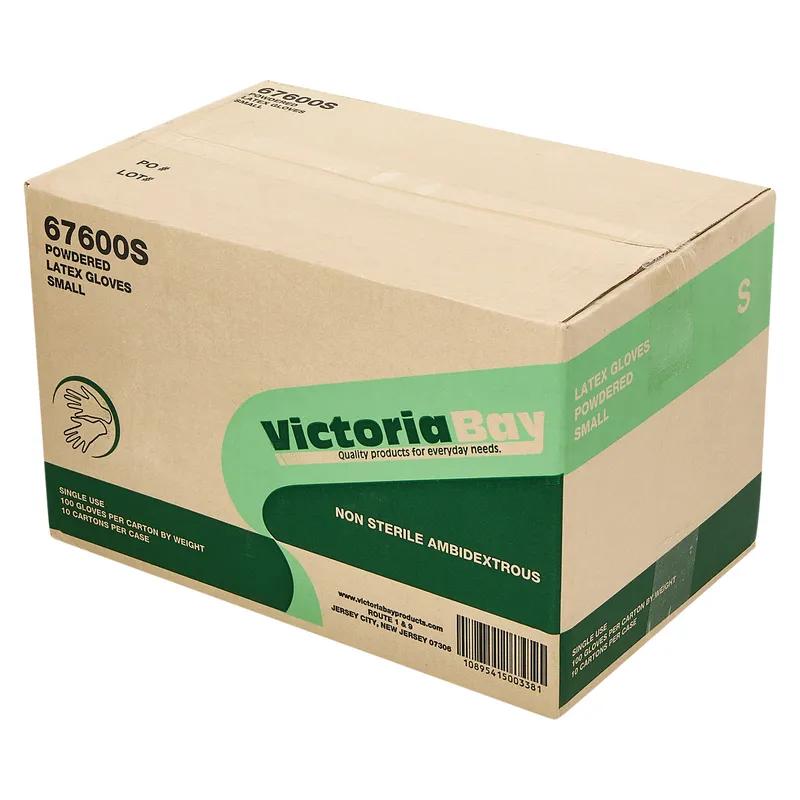 Victoria Bay General Purpose Gloves Small (SM) Ivory Latex Disposable Powdered 100 Count/Pack 10 Packs/Case