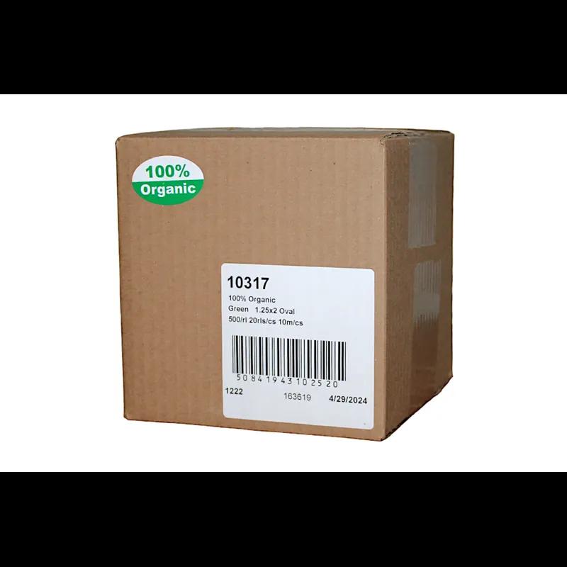 100% Organic Produce Label 1.25X2 IN Green Oval 500 Count/Roll 20 Rolls/Case 10000 Count/Case