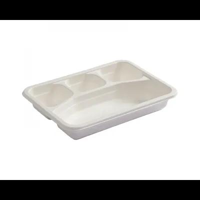 Take-Out Container Base 10.75X8 IN 4 Compartment Sugarcane White Rectangle 200/Case