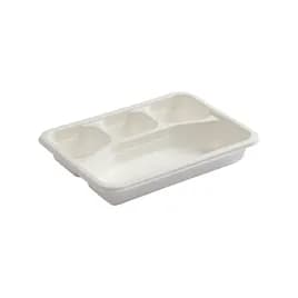 Take-Out Container Base 10.75X8 IN 4 Compartment Sugarcane White Rectangle 200/Case