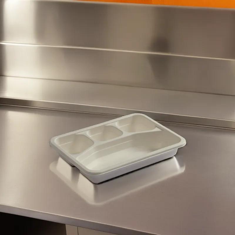 Take-Out Container Base 10.75X8 IN 4 Compartment Sugarcane White Rectangle 200/Case