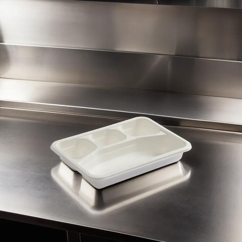 Take-Out Container Base 10.75X8 IN 4 Compartment Sugarcane White Rectangle 200/Case