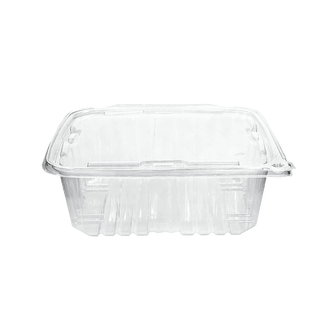 Deli Container Hinged With Flat Lid 64 OZ RPET Clear Rectangle Tamper-Evident 134/Case