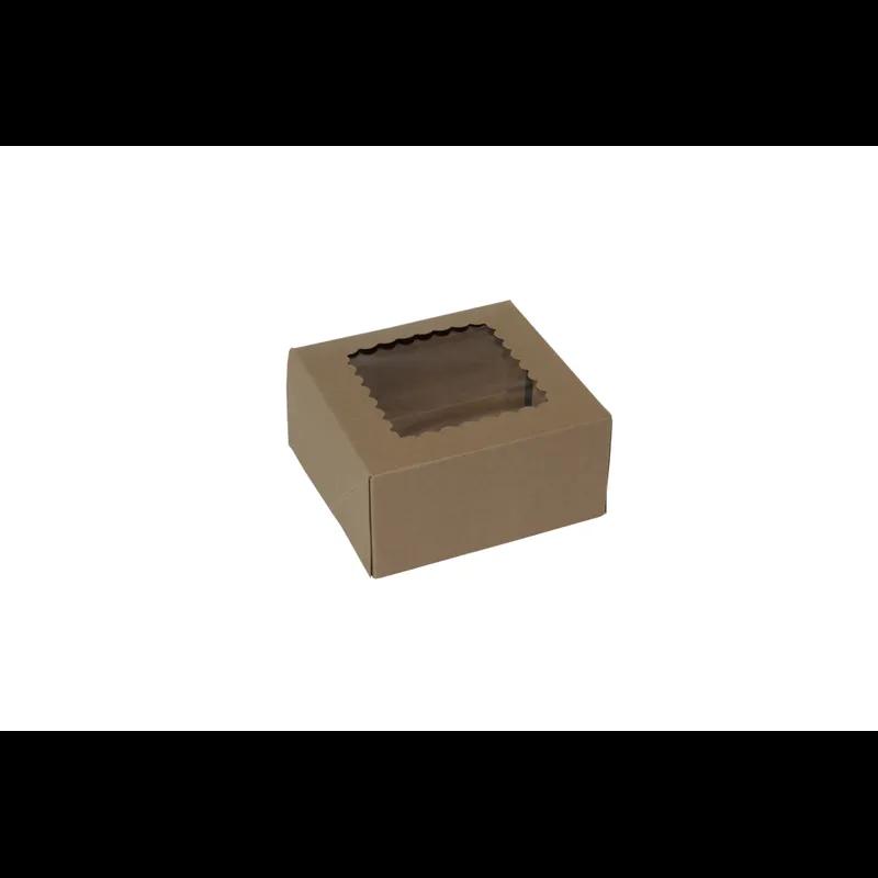 Bakery Box 6X6X3 IN Paperboard Kraft 6 Corner 1-Piece Automatic With Window 200/Case