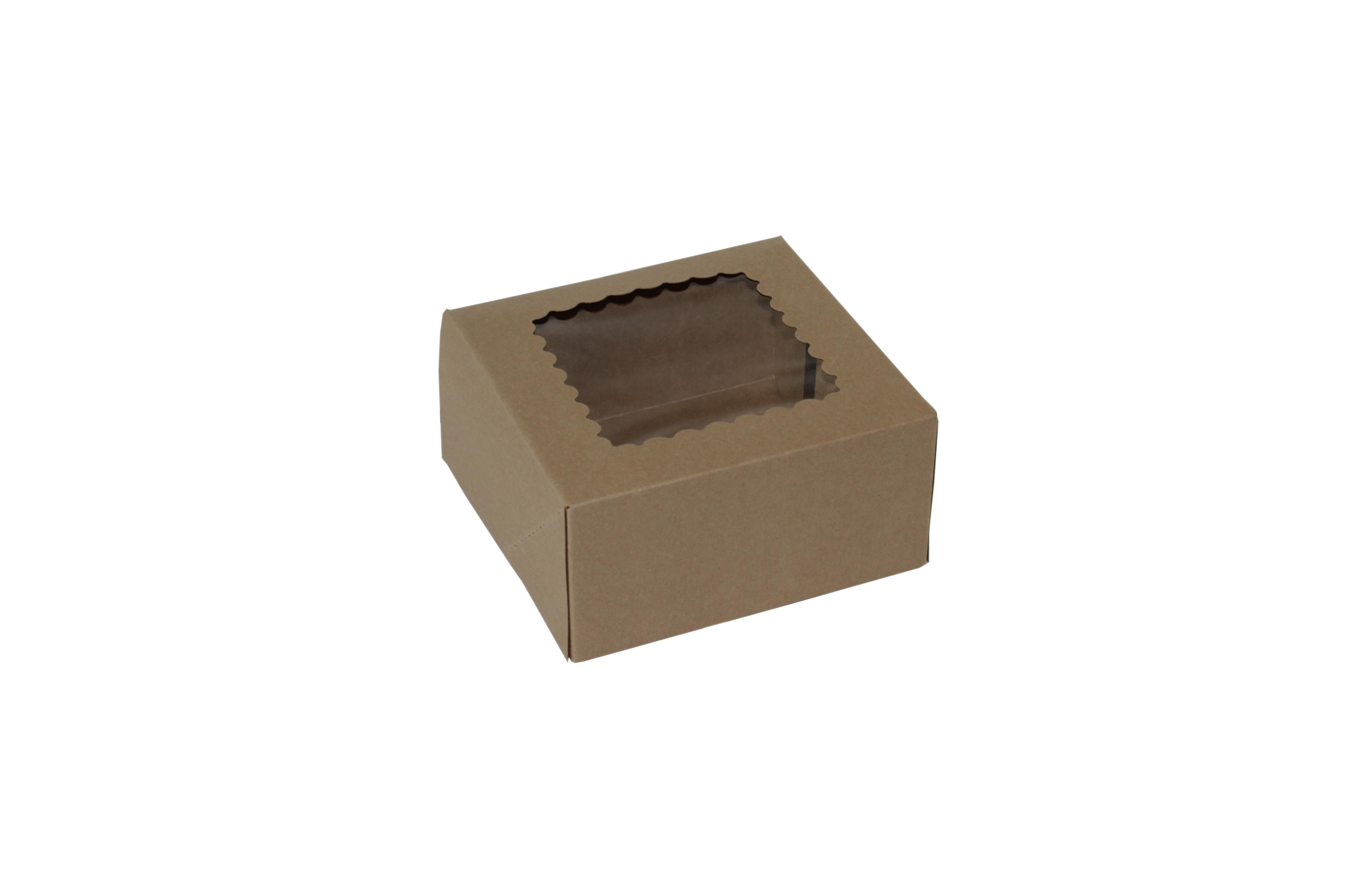 Bakery Box 6X6X3 IN Paperboard Kraft 6 Corner 1-Piece Automatic With Window 200/Case