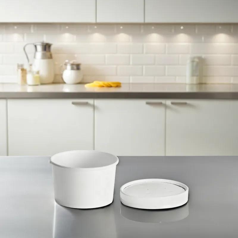 Victoria Bay Food Container Base & Lid Combo With Flat Lid 8-10 OZ Paperboard White Round 250/Case