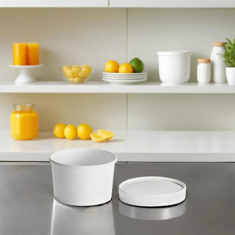 Victoria Bay Food Container Base & Lid Combo With Flat Lid 8-10 OZ Paperboard White Round 250/Case