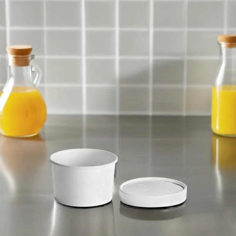Victoria Bay Food Container Base & Lid Combo With Flat Lid 8-10 OZ Paperboard White Round 250/Case