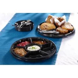 Serving Tray Base & Lid Combo With Dome Lid 16 IN 6 Compartment PET Black Clear Round 25/Case