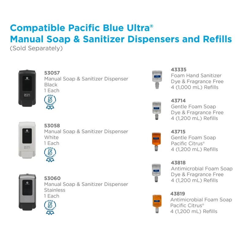 Pacific Blue Ultra™ Hand Soap Foam 1200 mL Unscented Fragrance Free Clear Antimicrobial 4800/Case