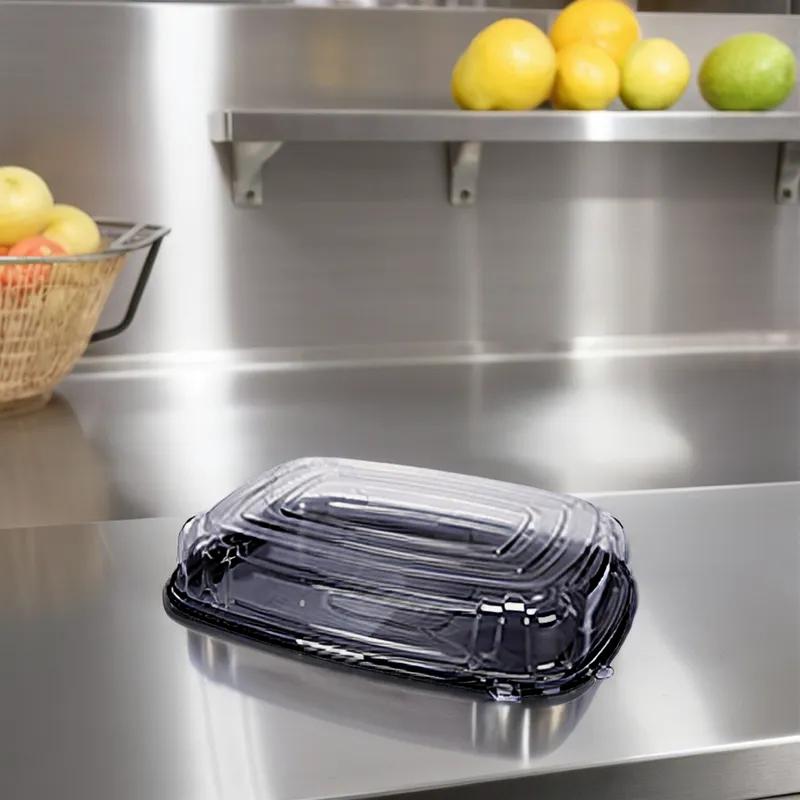 WNA CaterLine® Take-Out Tray Base & Lid Combo With Dome Lid 17X13X3 IN PET Black Clear Rectangle 25/Case