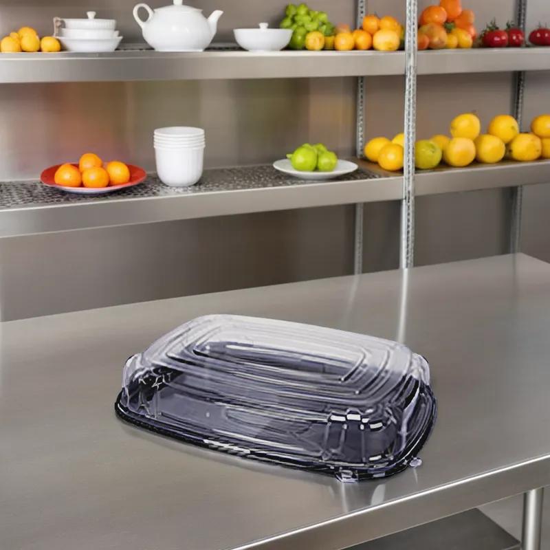 WNA CaterLine® Take-Out Tray Base & Lid Combo With Dome Lid 17X13X3 IN PET Black Clear Rectangle 25/Case