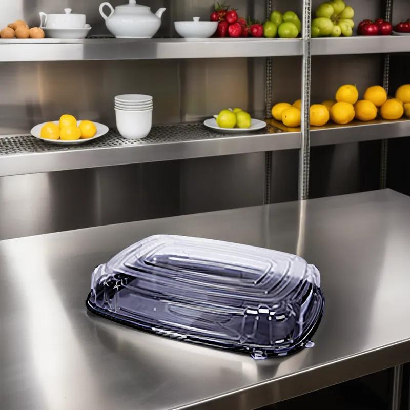 WNA CaterLine® Take-Out Tray Base & Lid Combo With Dome Lid 17X13X3 IN PET Black Clear Rectangle 25/Case