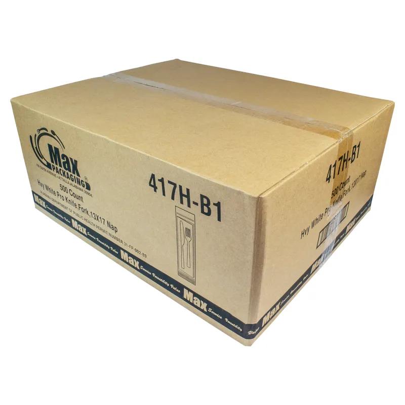 3PC Cutlery Kit PP White Heavy Duty Individually Wrapped With 13X17 Napkin,Fork,Knife 500/Case