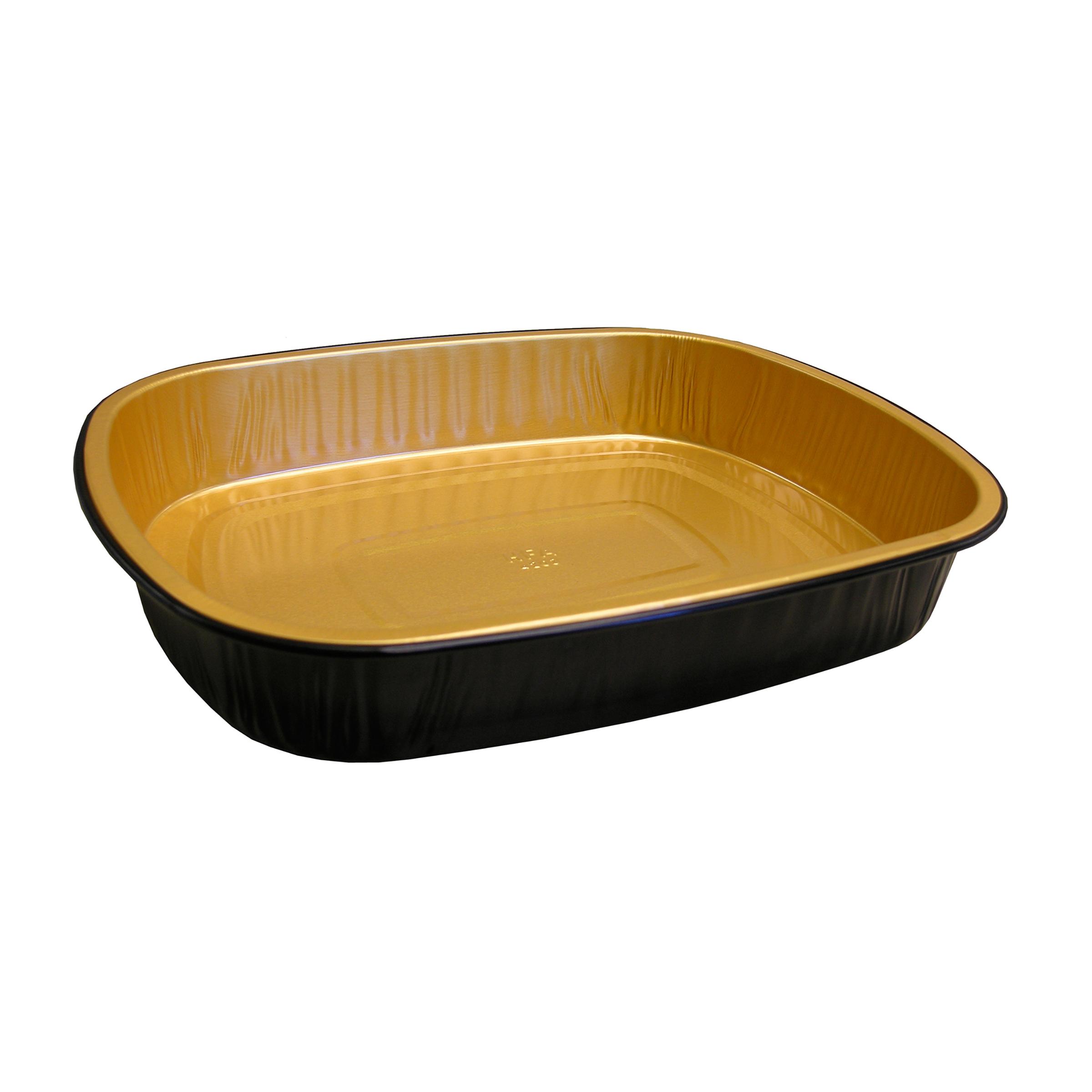 Gourmet-To-Go® Take-Out Container Base Large (LG) 11.25X9X1.75 IN Aluminum Black Gold Oval 150/Case